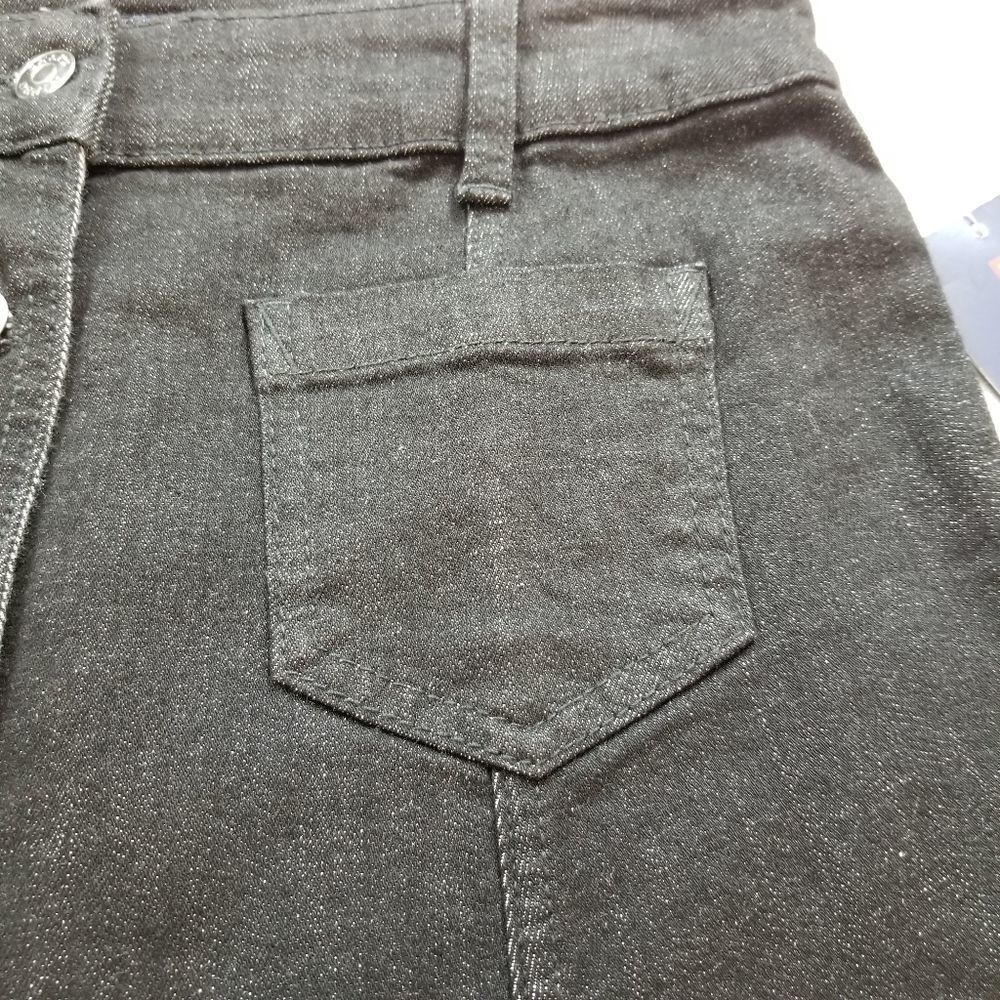 CHAPS Button Front Jean Skirt Black - Picture 3 of 8